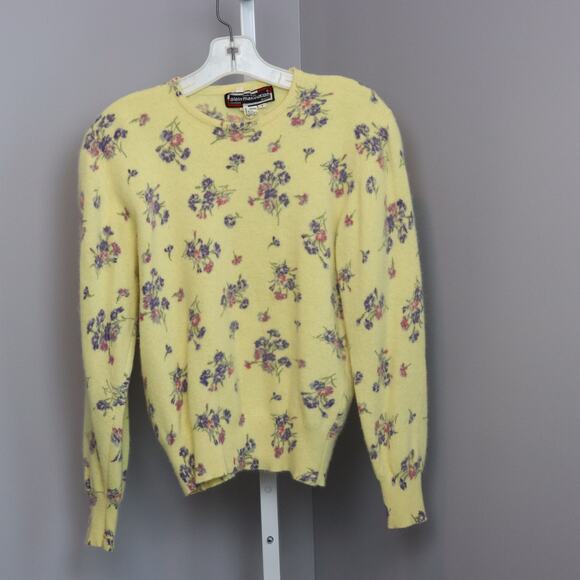 Vintage Alain Manoukian Floral Sweater Size 1 - Yellow Lambswool Blend Pullover - Picture 1 of 6